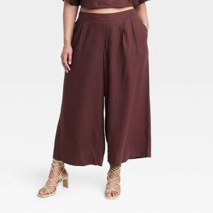Women's Super High-Rise Wide Leg Linen Culotte Pants - A New Day Brown XXL